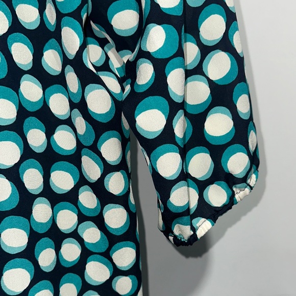 LOFT Teal, Cream and Navy Blue 3/4 Sleeve Blouse Top Size Medium - Picture 6 of 13